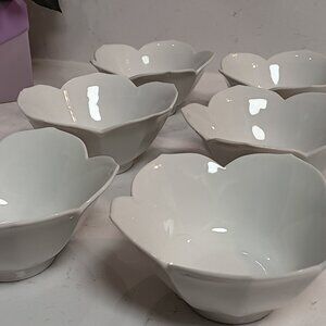 6 - Vintage Lotus Flower Porcelain Bowls White - Made in Japan